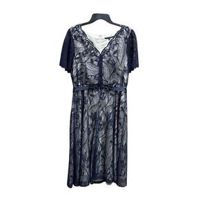 Alex Marie Women’s Lace Navy Fiesta Del Sol Belted Dress Dress 14